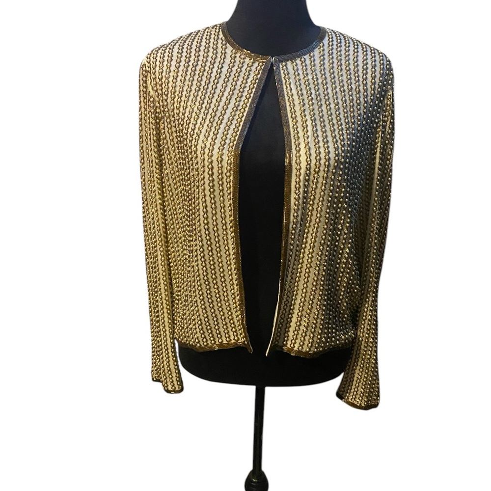 Vintage Nipon Night Silk Evening Jacket Beaded  Wearable Art Size Med